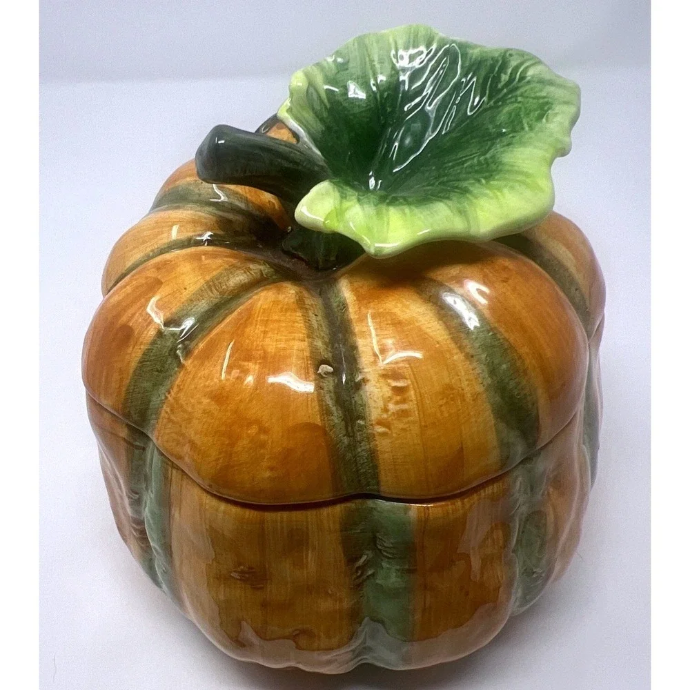 Vintage Ceramic Pumpkin Lidded‎ Serving Bowl Thanksgiving Soup Tureen